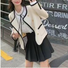 KANING红色小香风双面针织开衫女新款洋气炸街气质加厚毛呢外套