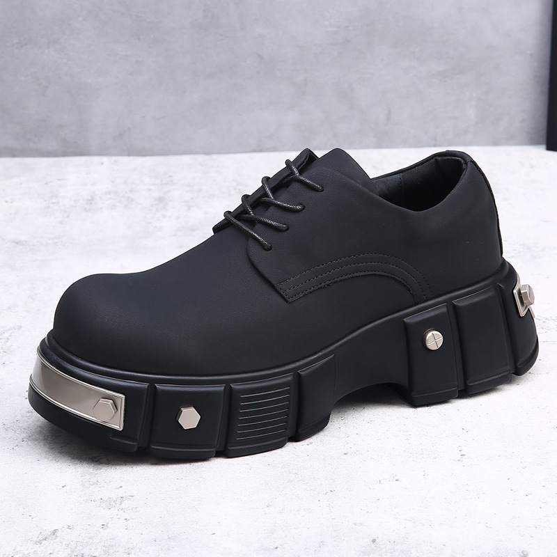 小众厚底炭黑铁元素大头德比鞋男高级感哑光增高铆钉重工高街潮鞋