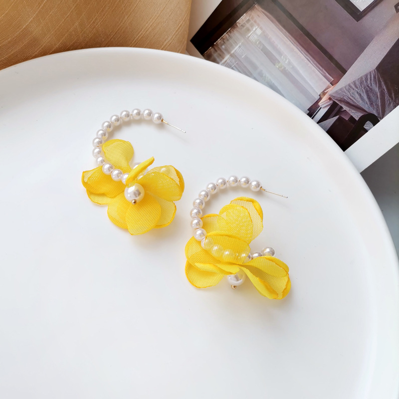 Fashion C-shaped Tassel Yellow Fabric Petal Earrings Wholesale Nihaojewelry display picture 9