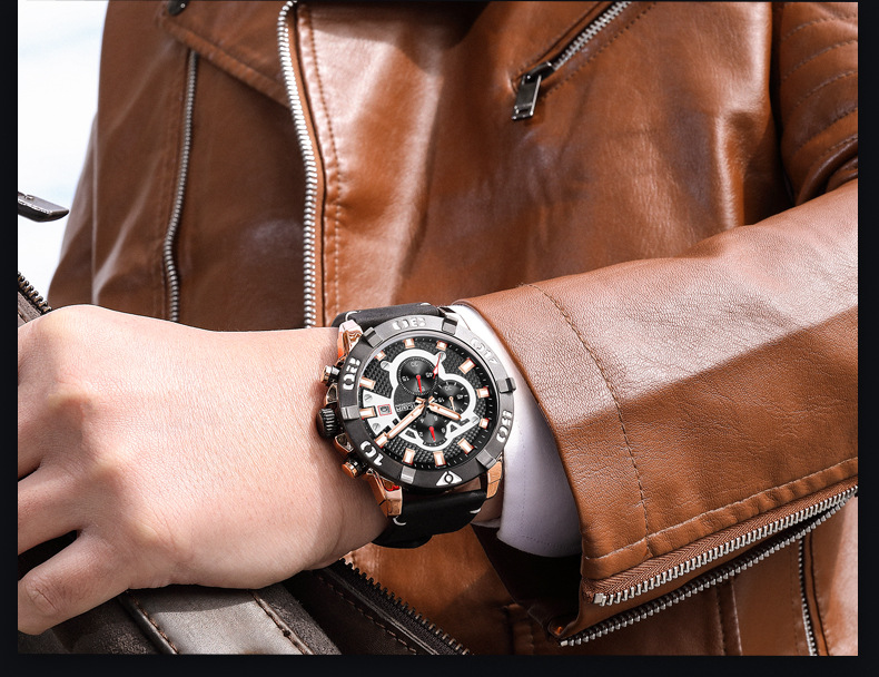 Orologio sportivo da uomo MEGIR con cronografo, impermeabile, luminoso, datario, resistenza all'acqua fino a 30 m, fibbia in acciaio inossidabile, vetro minerale_voghion.com