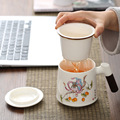 陶瓷办公杯礼品水茶杯带盖过滤鎏金羊脂玉瓷泡茶水分离杯logo定制