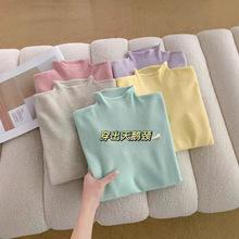 韩系新款简约百搭软糯细腻打底针织衫女半高领显瘦内搭套头上衣