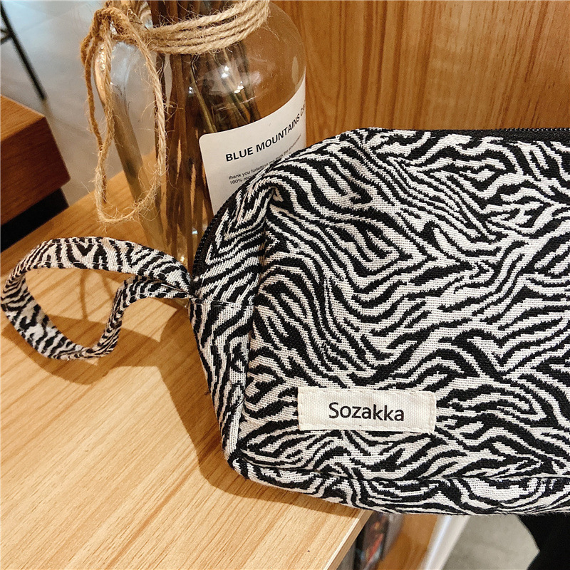 13311 checkered color-blocking large-capacity cosmetic bag, women's leopard print fashionable clutch, canvas storage bag wholesale undefined