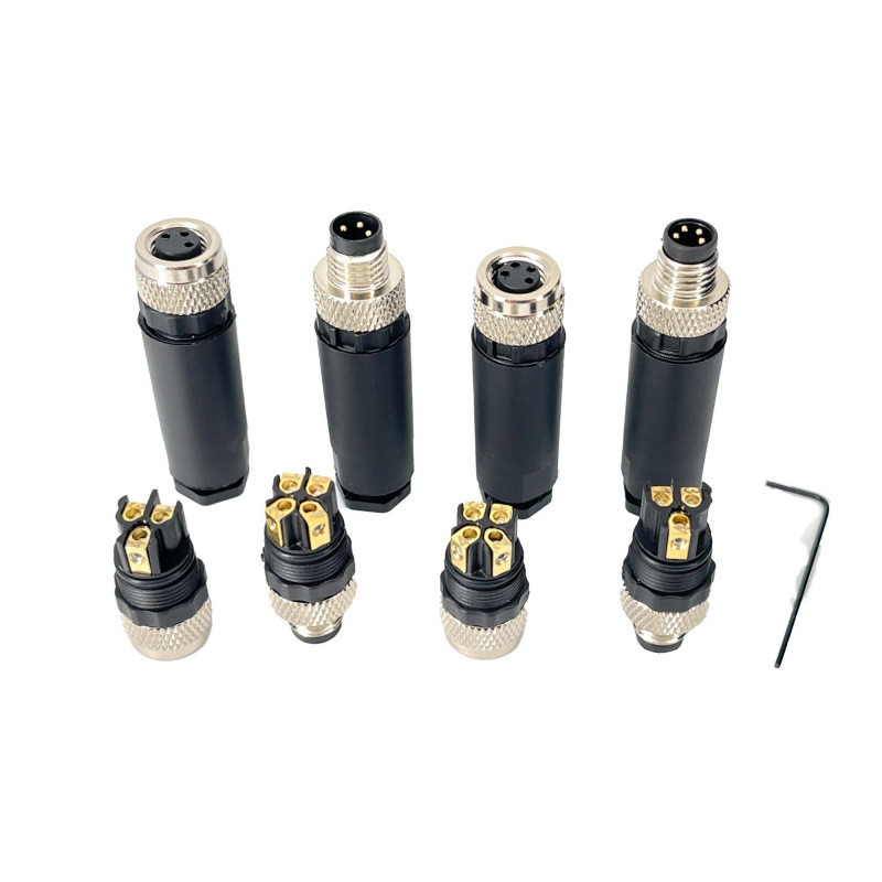 定制M8航空插头连接器传感器接头3芯4芯针防水公母孔针孔式插座