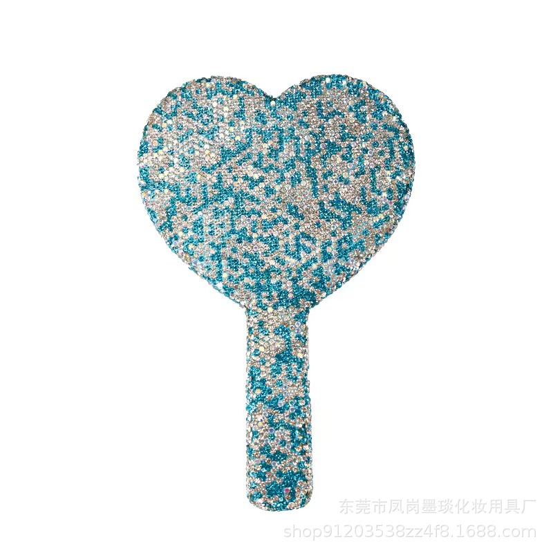 Los fabricantes suministran espejos de mano con diamantes Espejos de maquillaje de moda ABS Pegatinas de arcilla de belleza Espejo con mango de diamantes Suministro de Amazon