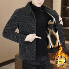 短款毛呢外套加绒青年男士翻领加厚纯色帅气风衣冬季休闲呢子夹克
