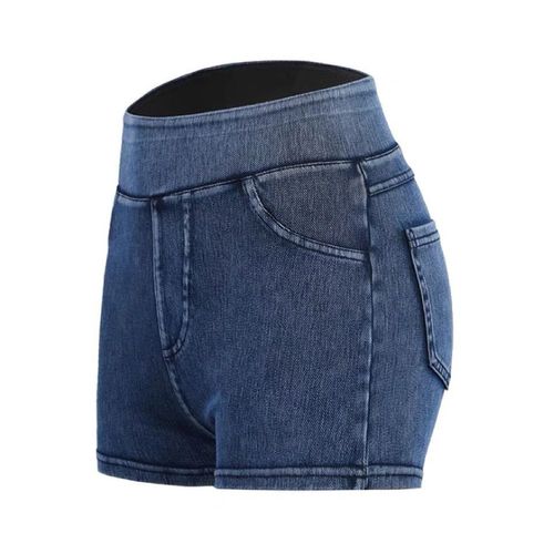 Sports denim shorts for women with high waist and hip lift, peach butt yoga three-point pants, summer thin tight fitness hot pants