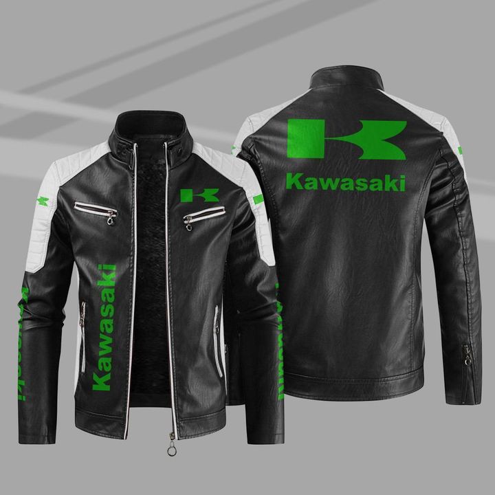 [European Size Thin Style] Kawasaki Motorcycle Leather Jacket 2022 Cross-border European and American Plus Size Men's PU Leather Jacket