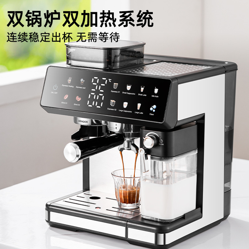 跨境外贸 咖啡机意式浓缩商用全自动奶泡冷热双萃研磨一体咖啡机|undefined