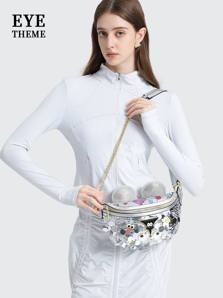 Bolso de pecho de cadena de tendencia unisex para mujer Bolso de impresión de un solo hombro con diseño de lenta de dibujos animados lindo 2607 #