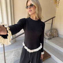 跨境欧美秋冬针织长袖毛衣套头衫弹力亚马逊希音套头衫现货