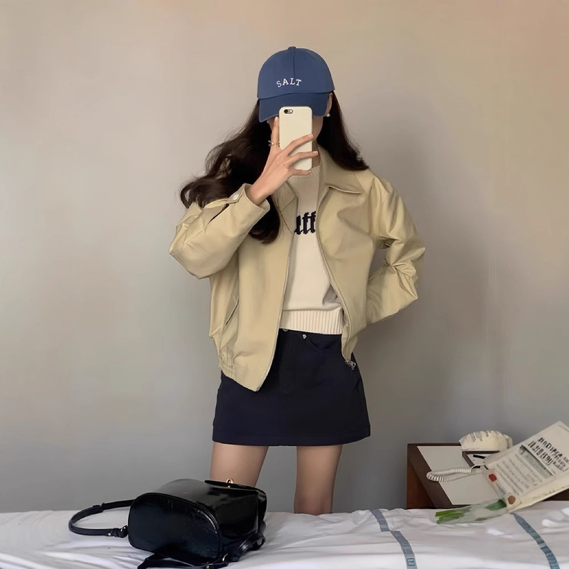Short Workwear Jacket for Women 2026 Spring and Autumn New Style Casual Loose Fit Baseball Jacket with Turn-Down Collar for Petite Figures Short Workwear Jacket for Women 2026 Spring and Autumn New Style Casual Loose Fit Baseball Jacket with Turn-Down Collar for Petite Figures