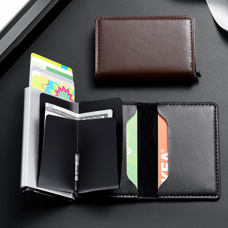 Paquete de tarjetas de posición de tarjeta múltiple para hombre, cepillo antirrobo, paquete de tarjeta de crédito flash automático RFID, caja de metal de aleación de aluminio, juego de tarjetas, clip de tarjeta