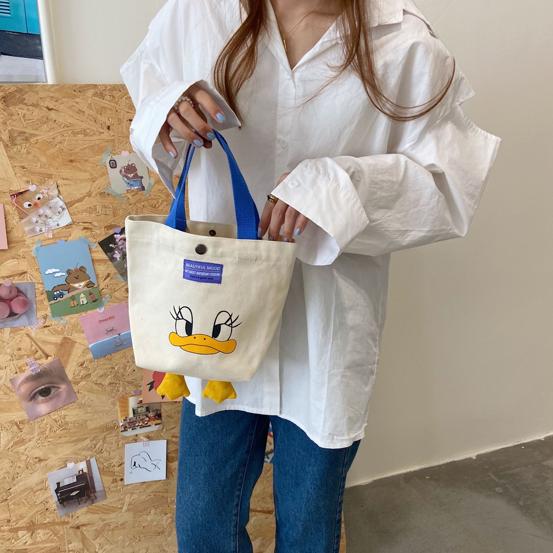 08312 Cartoon printed single-shoulder canvas bag, Japanese style, Korean version canvas bag, student large-capacity hand-held women's bag for commuting undefined