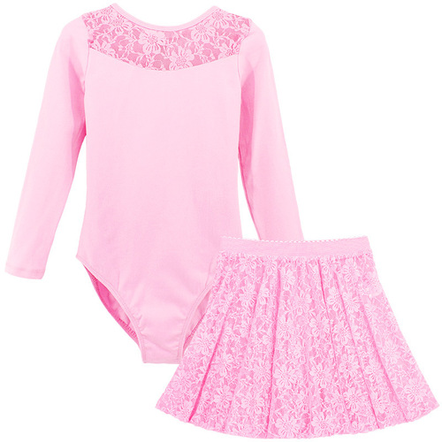 Children's Dance Practice Clothes Spring Exam Black Princess Dress Girls Lace Splicing Skirt Split Suit