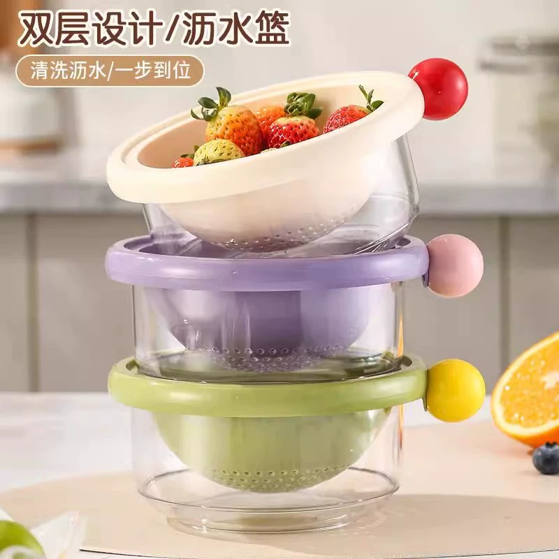 Двухслойная допаминовая сливная корзина для домашних хозяйств милые фрукты корзина для очистки воды два в одном утолщенная фруктовая тарелка корзина для мытья овощей