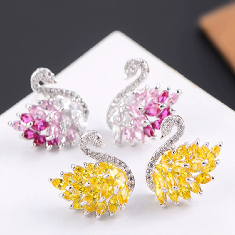 Корейские цветные Серьги-лебеди Розовый градиентный Темперамент без отверстия для уха серьги-клипсы универсальные 925 Серебряные иглы Длинные украшения для ушей