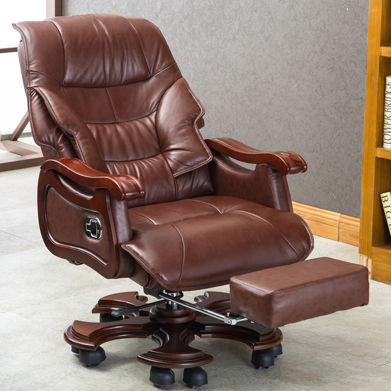 Genuine Leather Boss Chair, Business Reclining Lunch Break Computer Chair, Home Executive Chair, Office Chair, Comfortable Sedentary Chair
