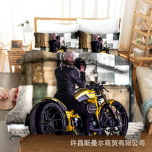 跨境亚马逊机男孩女孩桃皮绒床上三件套被套枕套可来图制作