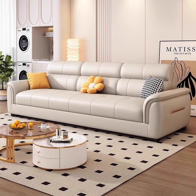 Scandinavian 2025 New Cat Scratch Leather Sofa Small Apartment Straight Row Living Room Furniture.Genuine Leather Sofa Combination