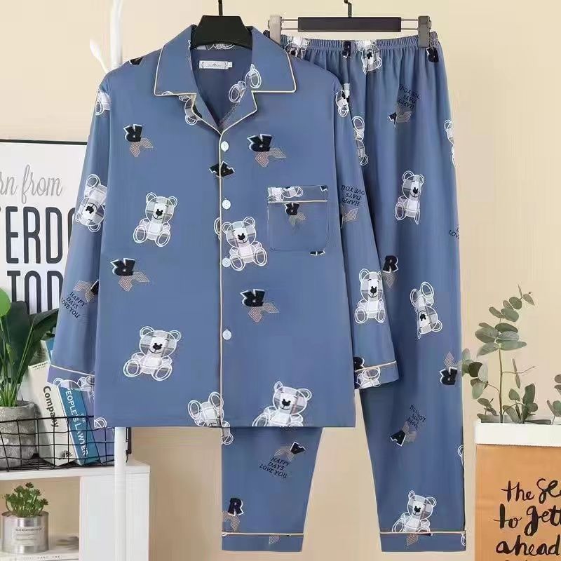 Pijamas de algodón masculinos primavera y otoño delgados pantalones de manga larga, jóvenes de mediana edad y ancianos, cardigans casuales, set de ropa para el hogar, cuatro temporadas