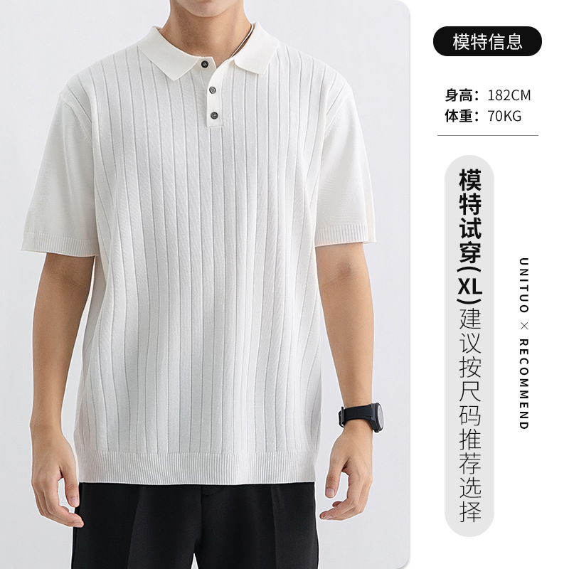 Polo de hielo de punto para hombres, verano, cuello de manga corta, camiseta de cuello antiarrugas de negocios casuales, camiseta de cuello transpirable para hombres
