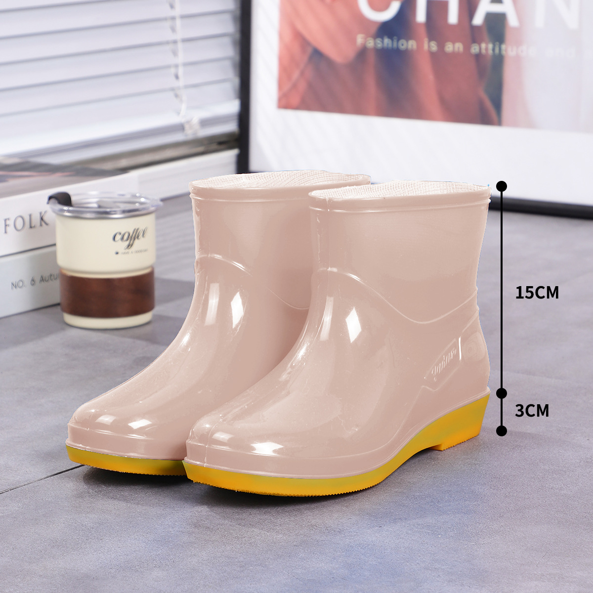 Zapatas de lluvia de mujer, zapatos de agua de alto cilindro, zapatos de goma de protección contra el trabajo, bonitas botas de agua, cocina para adultos
