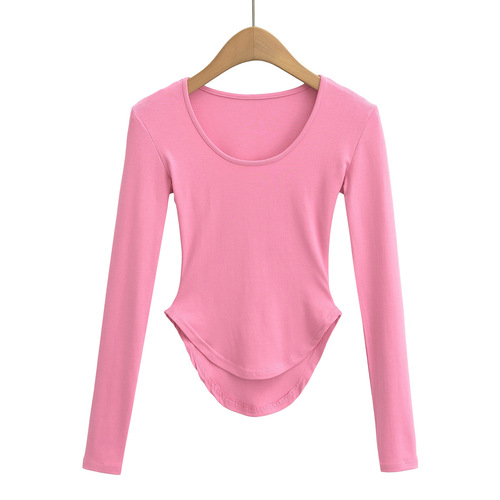 Sexy little mom T-shirt design American pure desire long-sleeved base slim ins niche women's short shirt is slimming and pure color