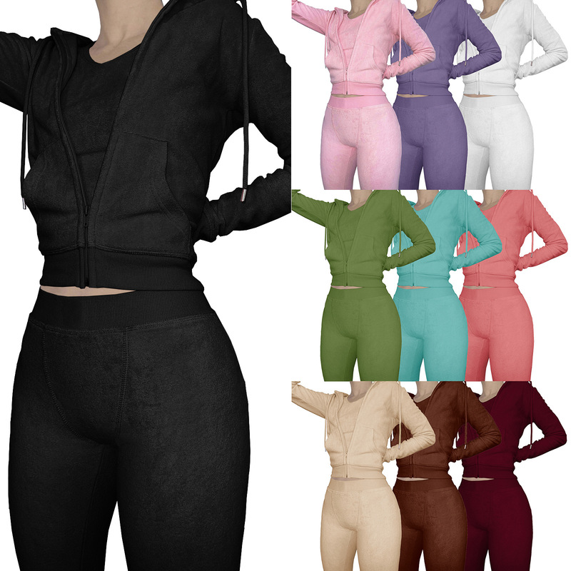 Hr8235 European and American Clothing International Station Hot-Selling Autumn and Winter New Double-Sided Velvet Vest Hooded Three-Piece Set Hr8235 European and American Clothing International Station Hot-Selling Autumn and Winter New Double-Sided Velvet Vest Hooded Three-Piece Set
