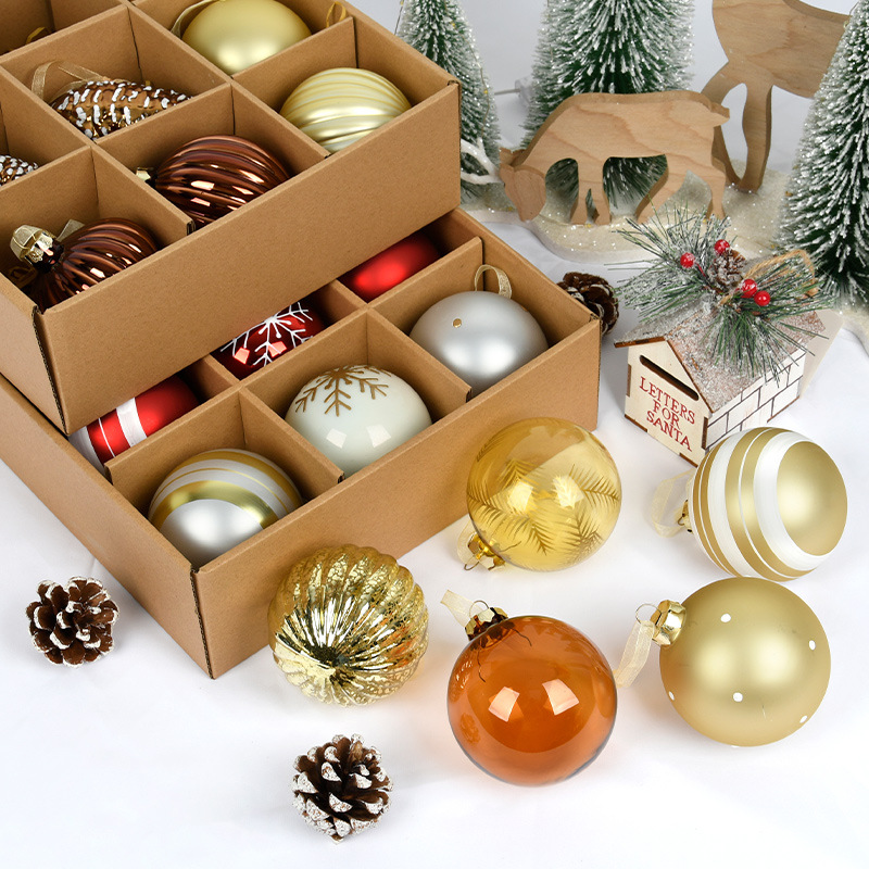 Decoraciones navideñas de vidrio pintado bola de decoración de árbol de Navidad accesorios colgantes bola colgante bola 9 bolas de caja 8CM