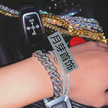 欧美时尚新款亚金镶满钻镀18k金色钉子手镯个性女士直播货源批发
