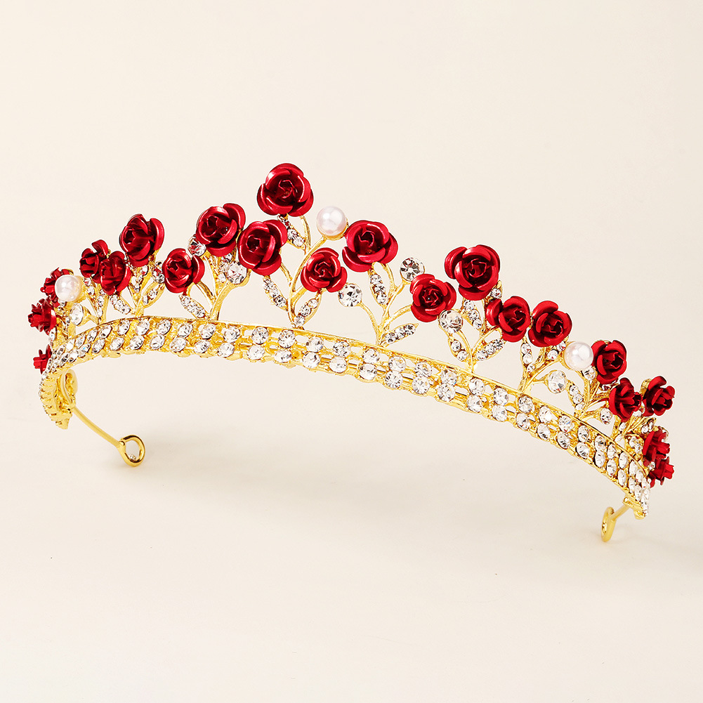 Neuer Hochzeitsschmuck Barocke Rote Rose Diamantkrone Großhandel Nihaojewelry display picture 7