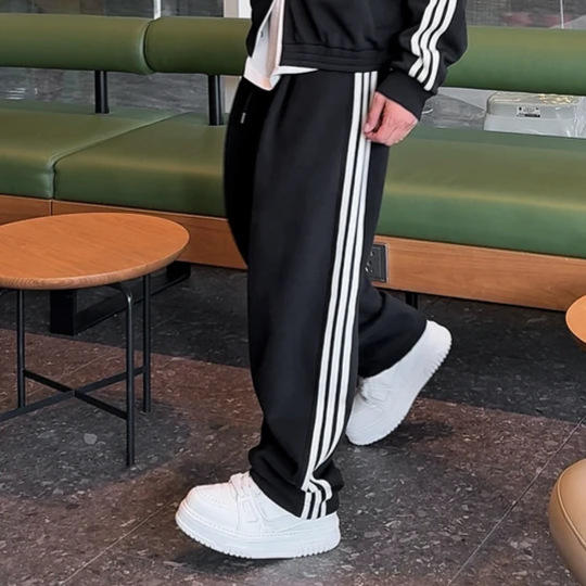 秋季新款美式撞色三条杠运动男卫衣休闲立领外套裤子潮流时尚套装|undefined