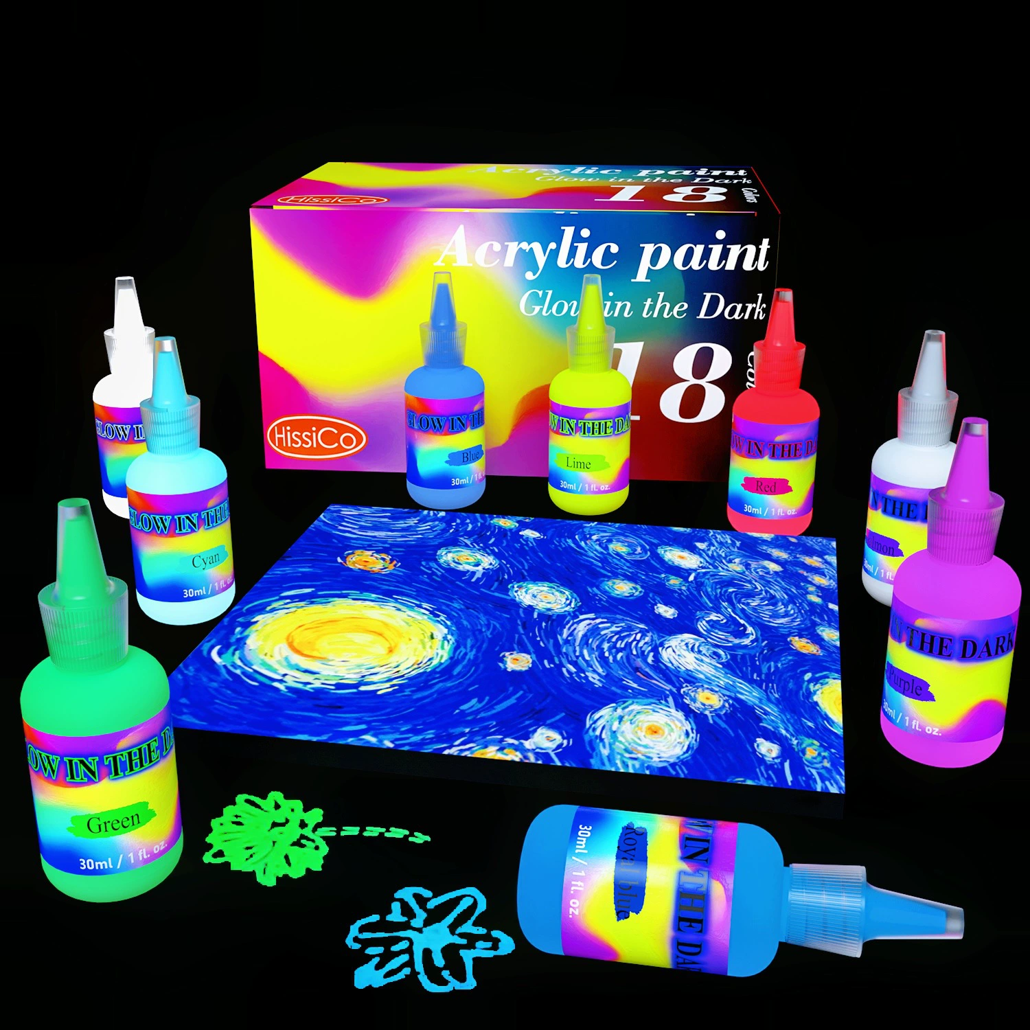 18 цветов амазонка флуоресцентный цвет светящийся светящийся акриловый пигмент 30ml фабрика оптовая водонепроницаемая быстросохнящая роспись граффити пигмент