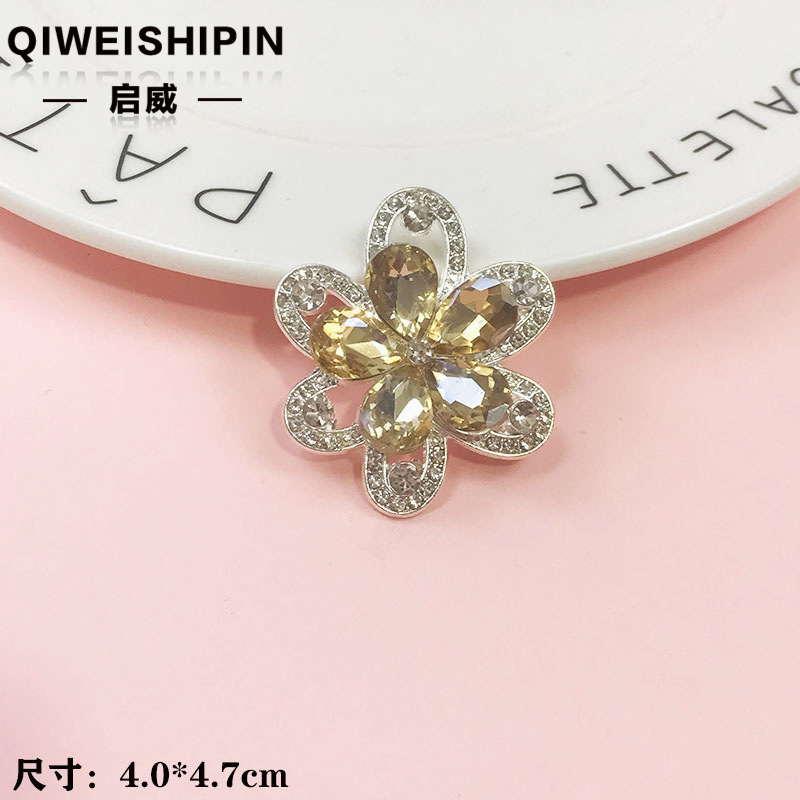 启威长方形花盘珍珠钻五角diy材料 水钻扣鞋包包花配饰  合金配件|undefined
