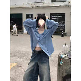 复古简约格纹连帽衬衫外套女2025秋季防晒开衫衬衣宽松设计感上衣