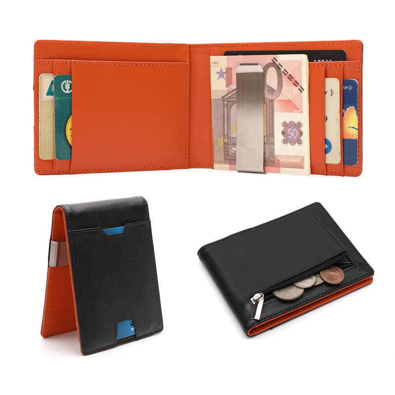 跨境美金男士钱包 真皮超薄亚马逊钱夹wallet men 美金夹钱包RFID