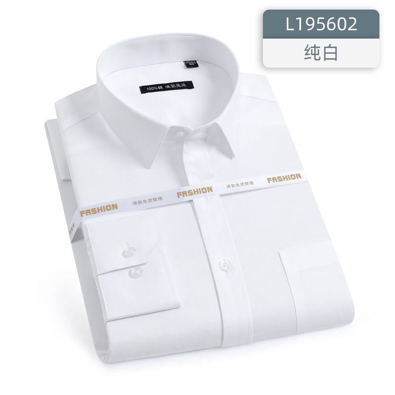 Camisas personalizadas de alta calidad de amoníaco líquido de color sólido de manga larga de hombre ropa de trabajo formal de bolsillo camisa blanca