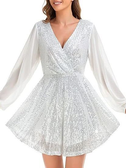 Transfronterizo nuevo europeo y americano de las mujeres lentejuelas vestido suelto de fiesta de manga larga casual suelta mini Vestido corto