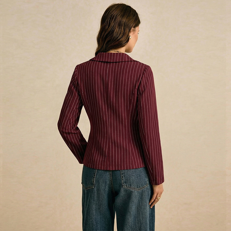 Women's Slim Fit Striped Long Sleeve Shirt Sexy Lace Top Casual Elegant Fashion Blouse For Autumn/Winter American Style_ecoleips.com