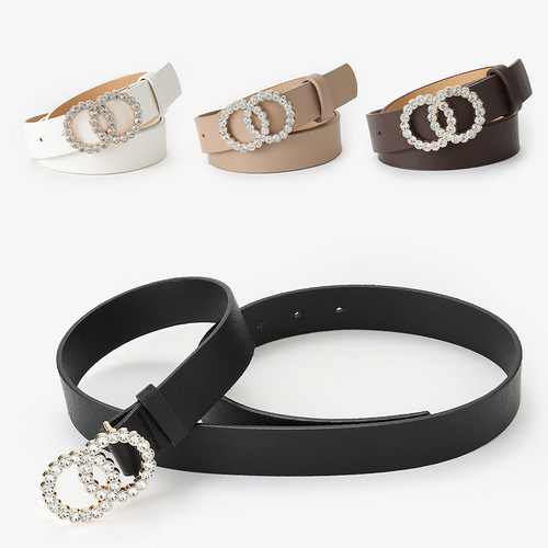 Cross-border European and American double circle buckle inlaid with rhinestones sweet decorative dress women's belt fashion jeans belt