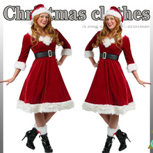 2025年新款中袖长裙圣诞服装角色扮演圣诞女郎圣诞长裙舞台演出服