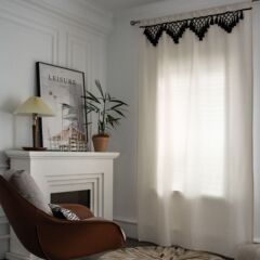 Imanqi Yun Curtain Finished Product Cotton-Linen Solid Color Triangle Tassel Semi-Blackout Kitchen Curtain Simple Partition Curtain for Bay Windows