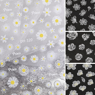 Japanese Daisy Nail Sticker Flat with Adhesive Semi-transparent Hollow White Flower Nail Sticker Jewelry DH