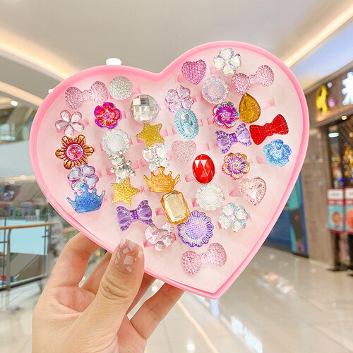 Children's Ring Girls Frozen Jewelry Set Princess Diamond Cartoon Cute Elsa Kids Water Diamond Ring