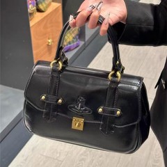 西太后土星オイルワックスレザーハンドバッグ新しいレトロロックブリーフケースハイエンドポータブルショルダークロスボディレディースバッグ
