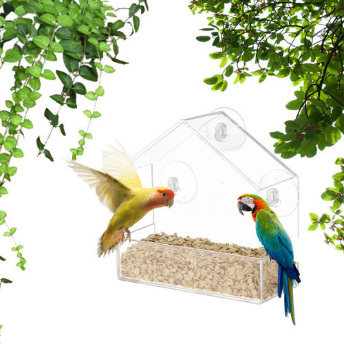 New Acrylic Bird Cage No-Hole Adhesive Bird Feeder Transparent Wall-Mounted Feeder Pet Supplies