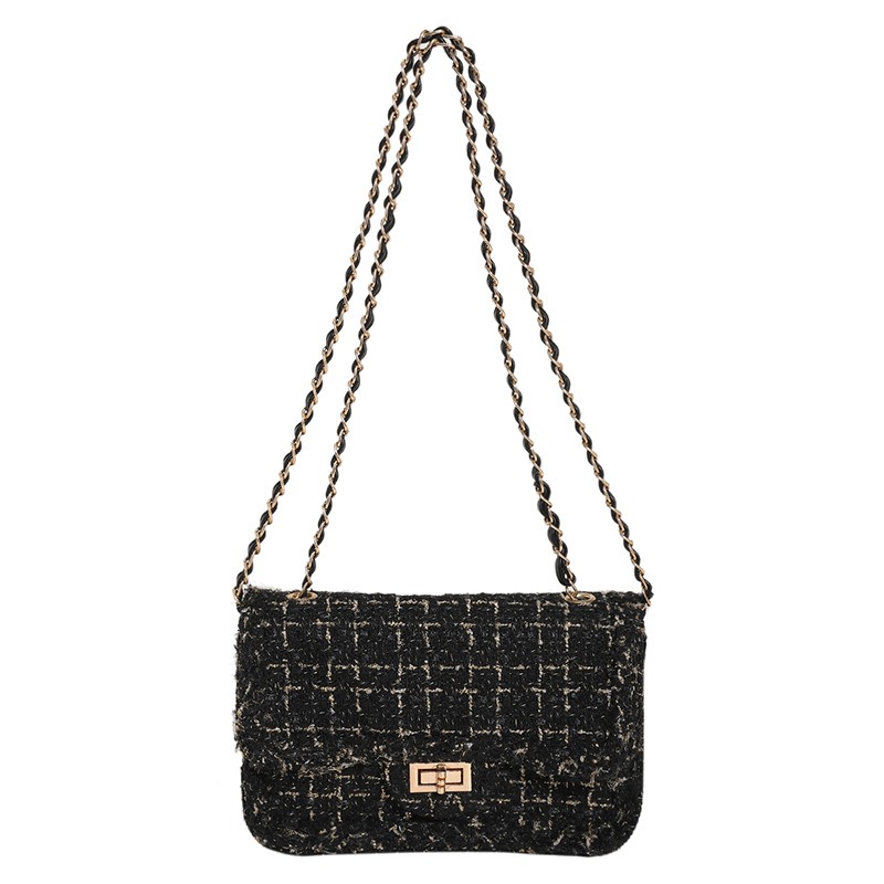 Otoño e Invierno lana bolsa de color de contraste para las mujeres 2023 nueva moda casual Plaid moda cadena pequeña bolsa cuadrada simple bolsa de hombro