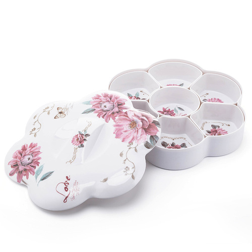 Creative candy box for home use, divided with lid, melamine fruit plate, European style wedding candy box, living room melon seeds snack plate