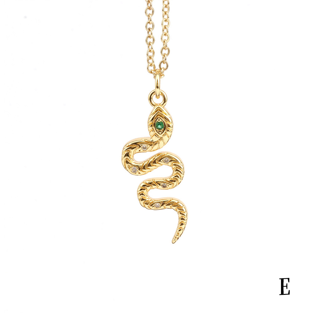 Fashion Snake Copper Inlay Zircon Pendant Necklace 1 Piece